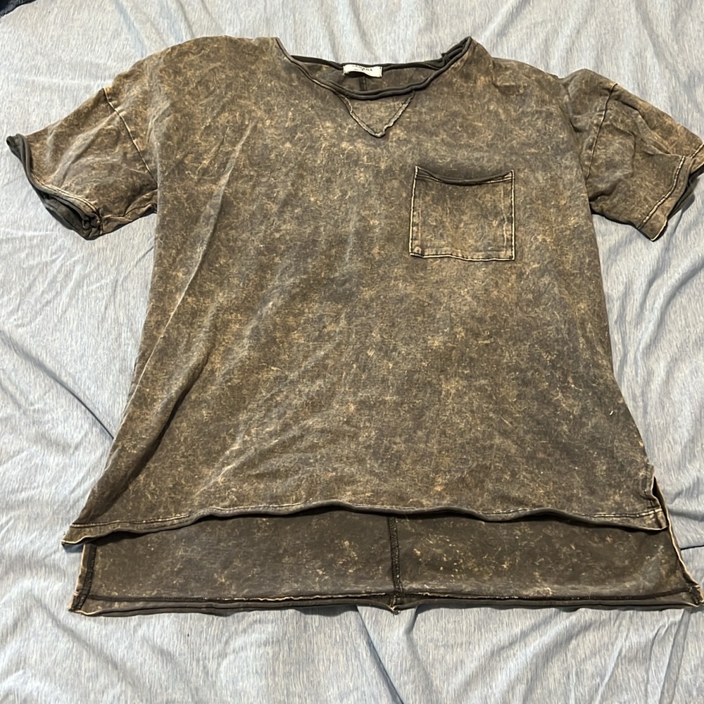 Distressed Brown T-Shirt with Pocket
